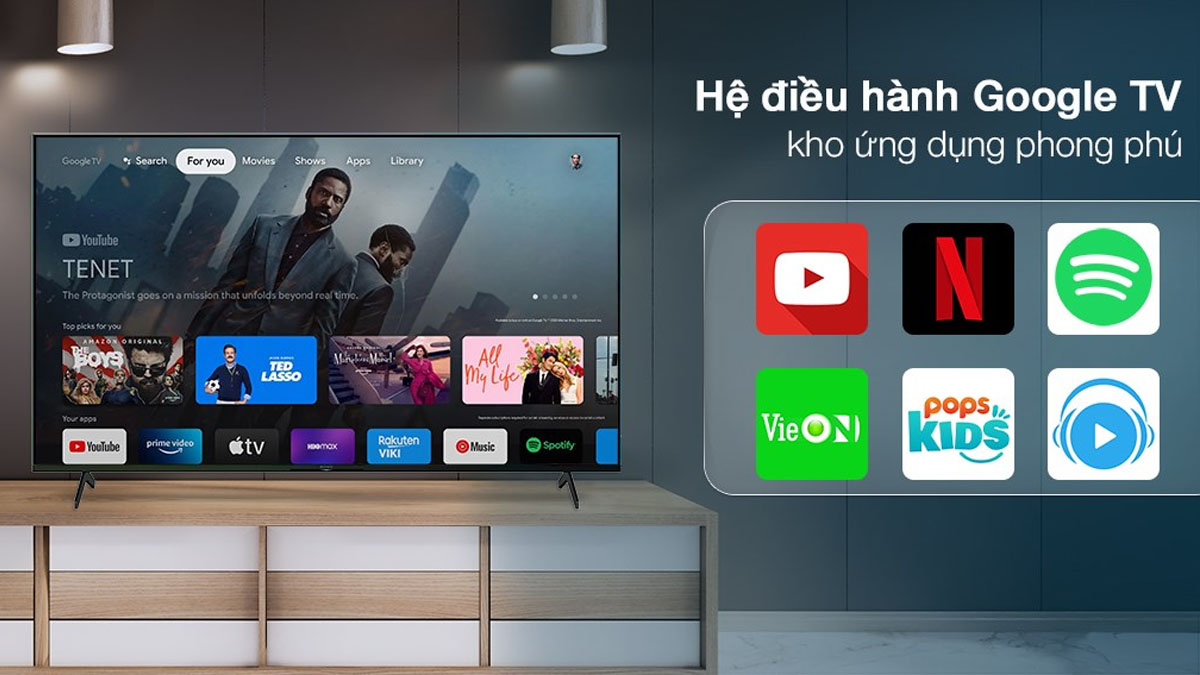 Hệ điều hành Google TV của Tivi KD-55X75K có kho ứng dụng phong phú 