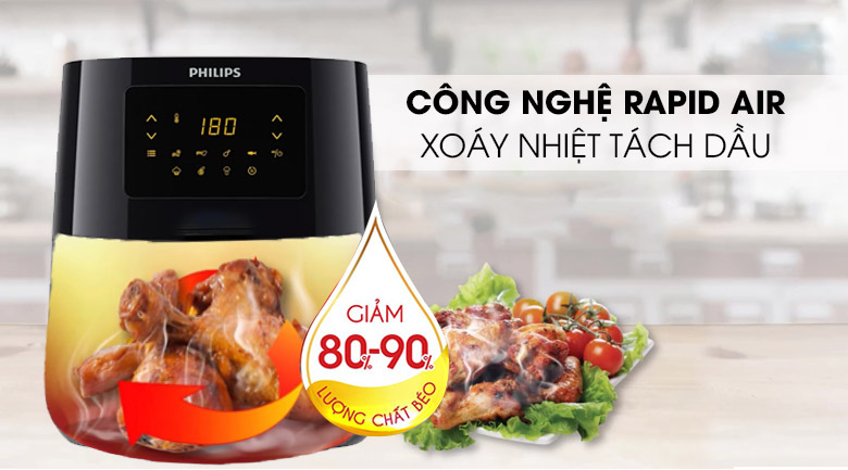 Xoáy nhiệt tách dầu - Nồi chiên không dầu Philips HD9252/90 2.4 lít