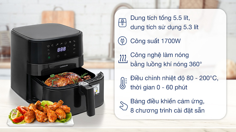 Nồi chiên không dầu Lock&Lock EJF284BLK 5.5 lít - Tổng quan