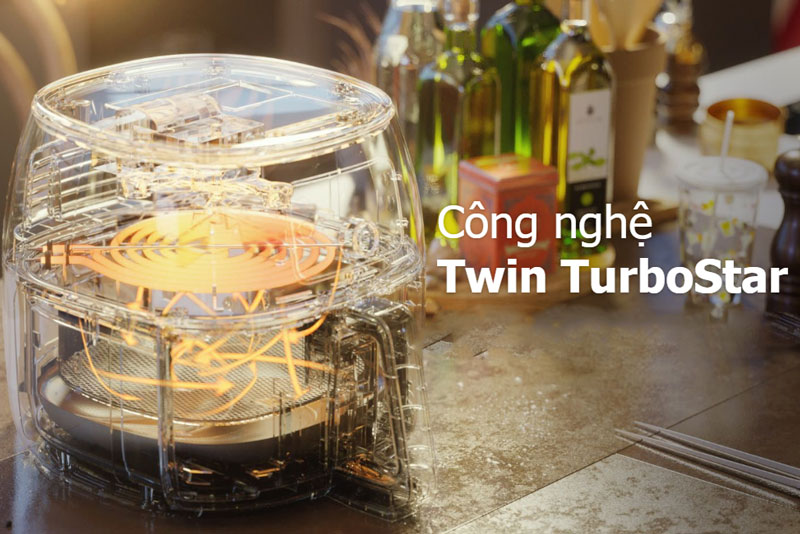 Công suất 2200 W, công nghệ làm nóng Rapid Air, mâm luân chuyển không khí Twin Turbo Star hiện đại - Nồi chiên không dầu Philips HD9650