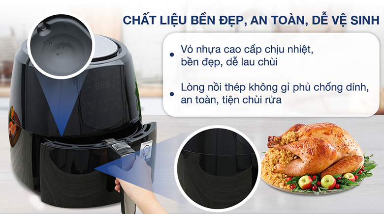 Nồi chiên không dầu Lock&Lock EJF357BLK 5.2 lít - Thiết kế, chất liệu