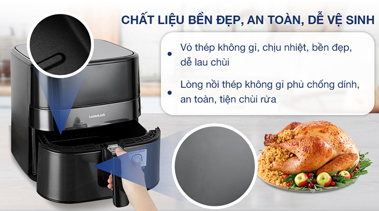 Nồi chiên không dầu Lock&Lock EJF284BLK 5.5 lít - Thiết kế, chất liệu