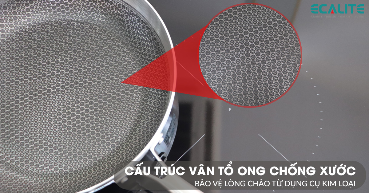 Chảo inox chống dính Ecalite EP-28H có cấu trúc vân tổ ong