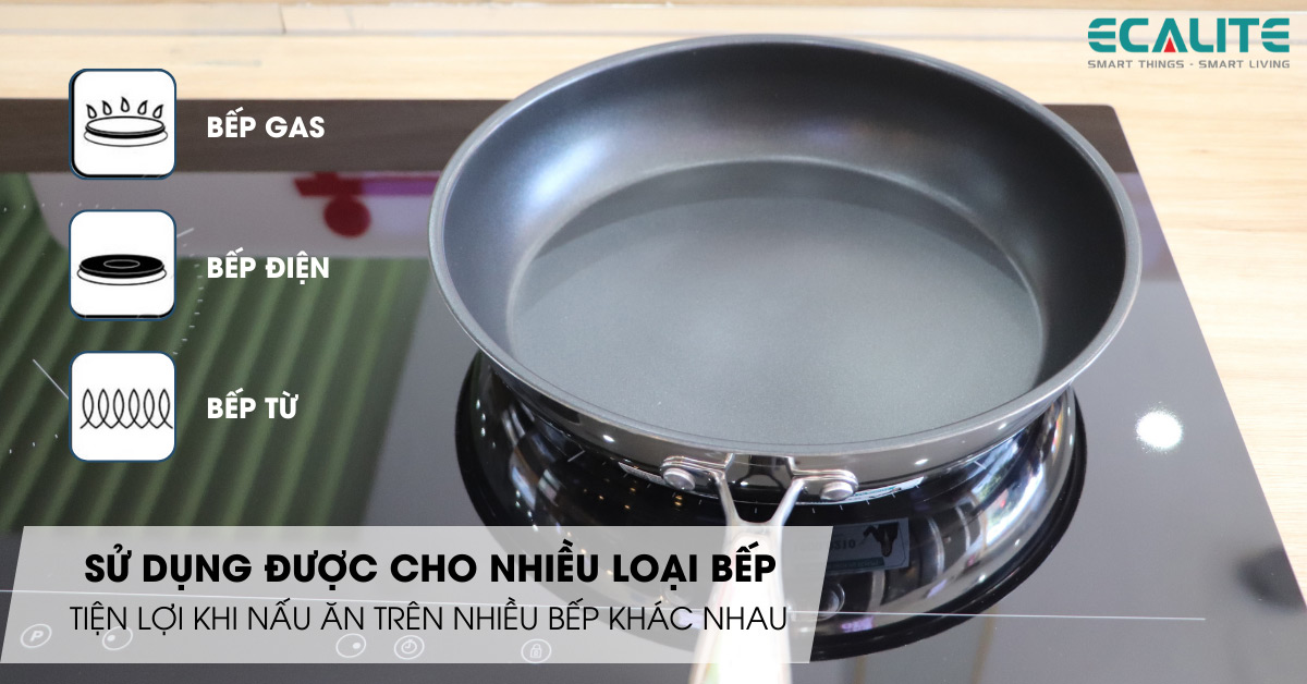 Chảo chống dính Inox sử dụng được cho nhiều loại bếp khác nhau tiện lợi