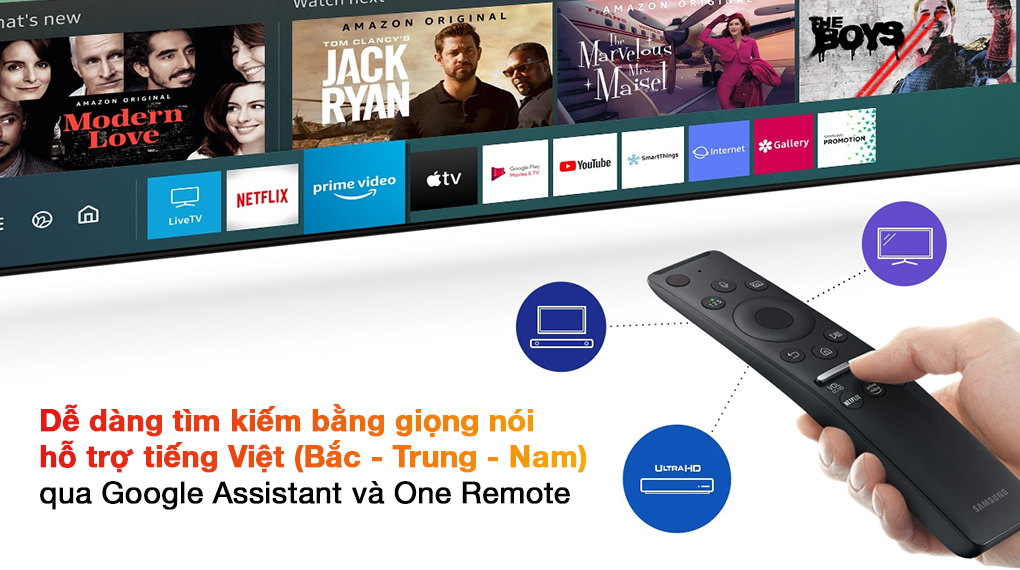 Smart Tivi QLED 4K 55 inch Samsung QA55Q70A Google Assistant và One Remote