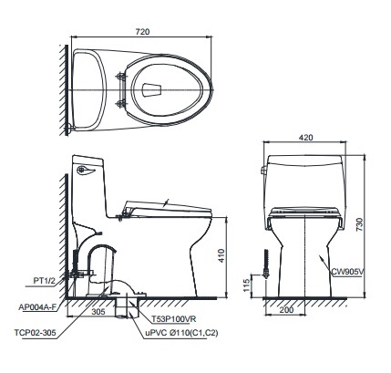 Bàn Cầu Một Khối ToTo MS905E2#XW