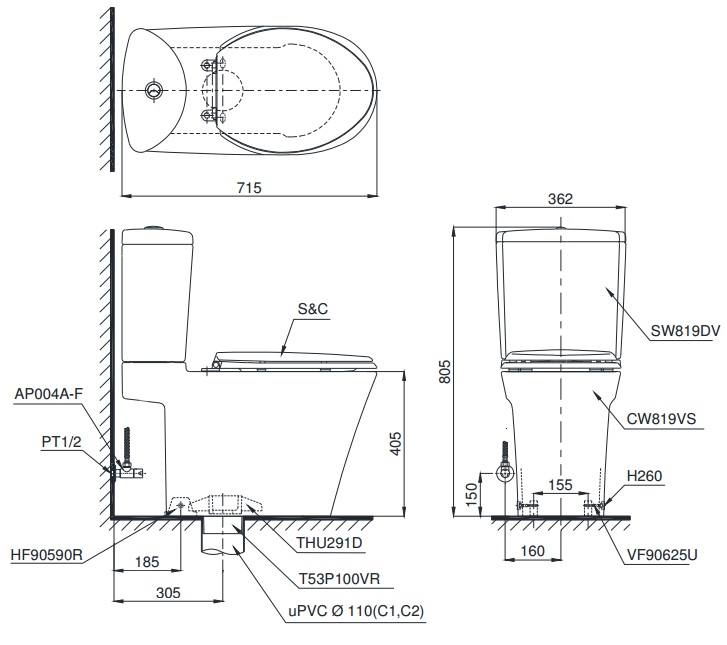 Bàn Cầu Hai Khối ToTo CS819DST3#XW