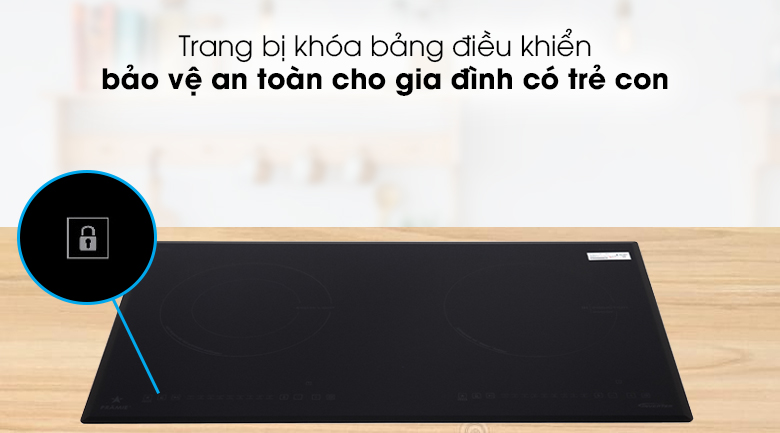 Bếp từ hồng ngoại Pramie 2105 - Khóa bảng điều khiển khi kích hoạt sẽ vô hiệu hóa toàn bộ bàn phím