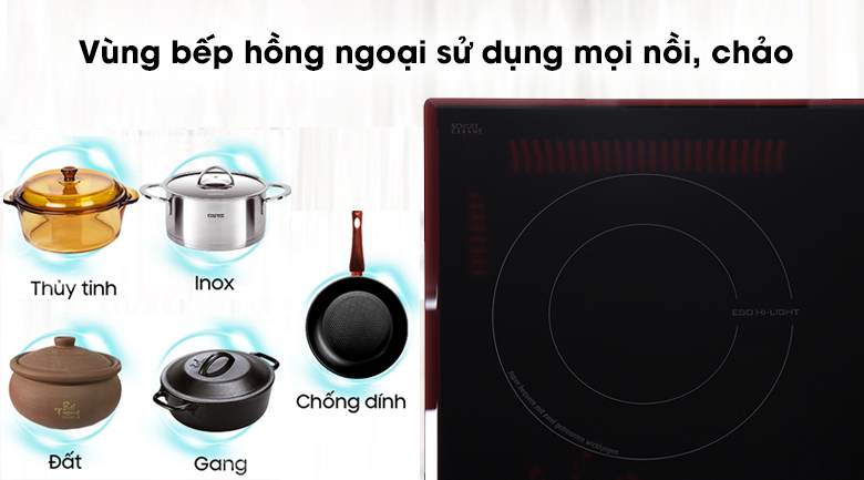 Bếp từ hồng ngoại Pramie 2105 - Vùng bếp hồng ngoại dùng được mọi loại nồi, chảo