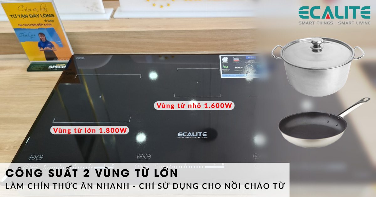 2 vùng từ của bếp điện từ EL-MS3881IR có công suất lớn