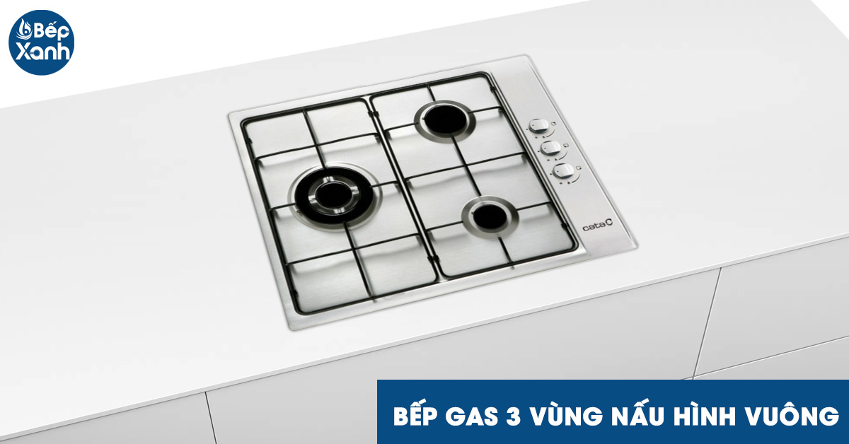 Bếp Gas 3 mâm đốt hình vuông