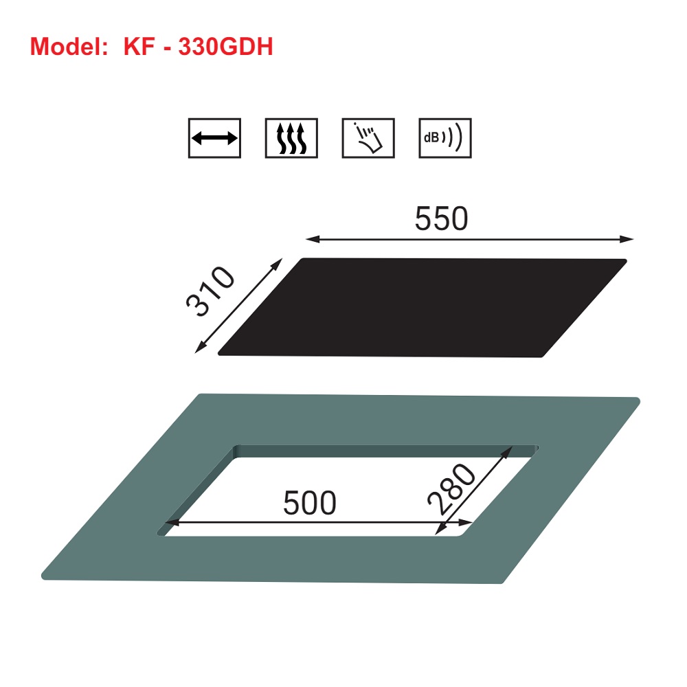 Bản vẽ kỹ thuật bếp gas đôi âm domino KAFF KF-330GDH