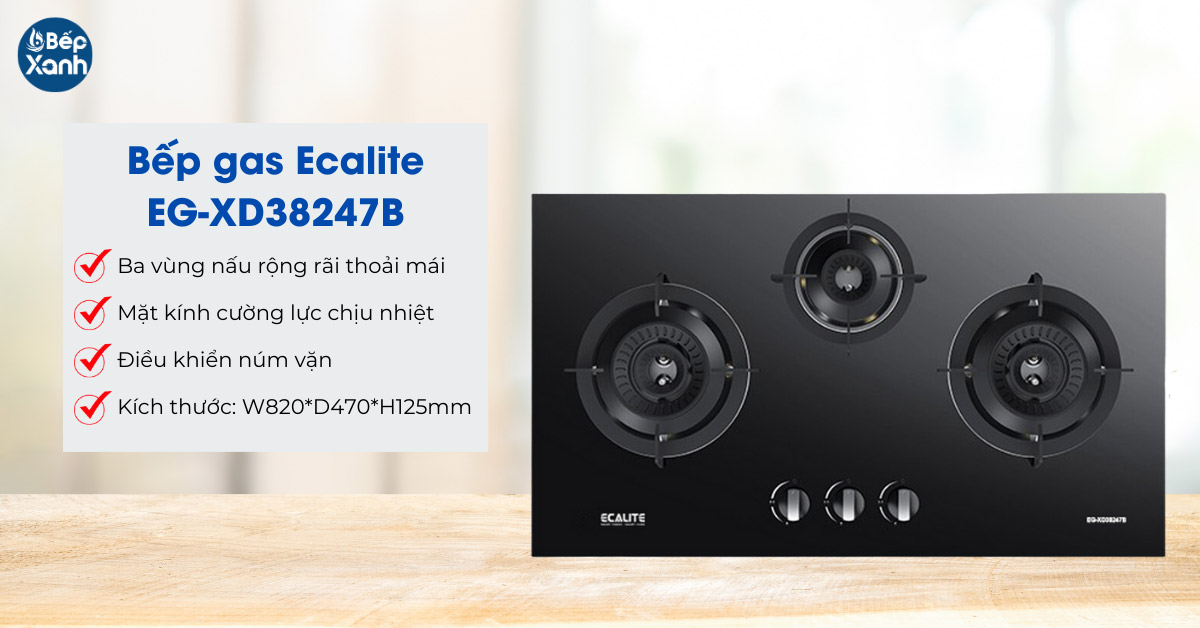 Bếp gas Ecalite EG-XD38247B 3 vùng nấu