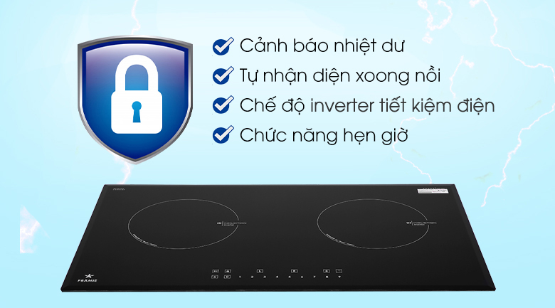 Tính năng an toàn - Bếp từ đôi lắp âm Pramie 2201