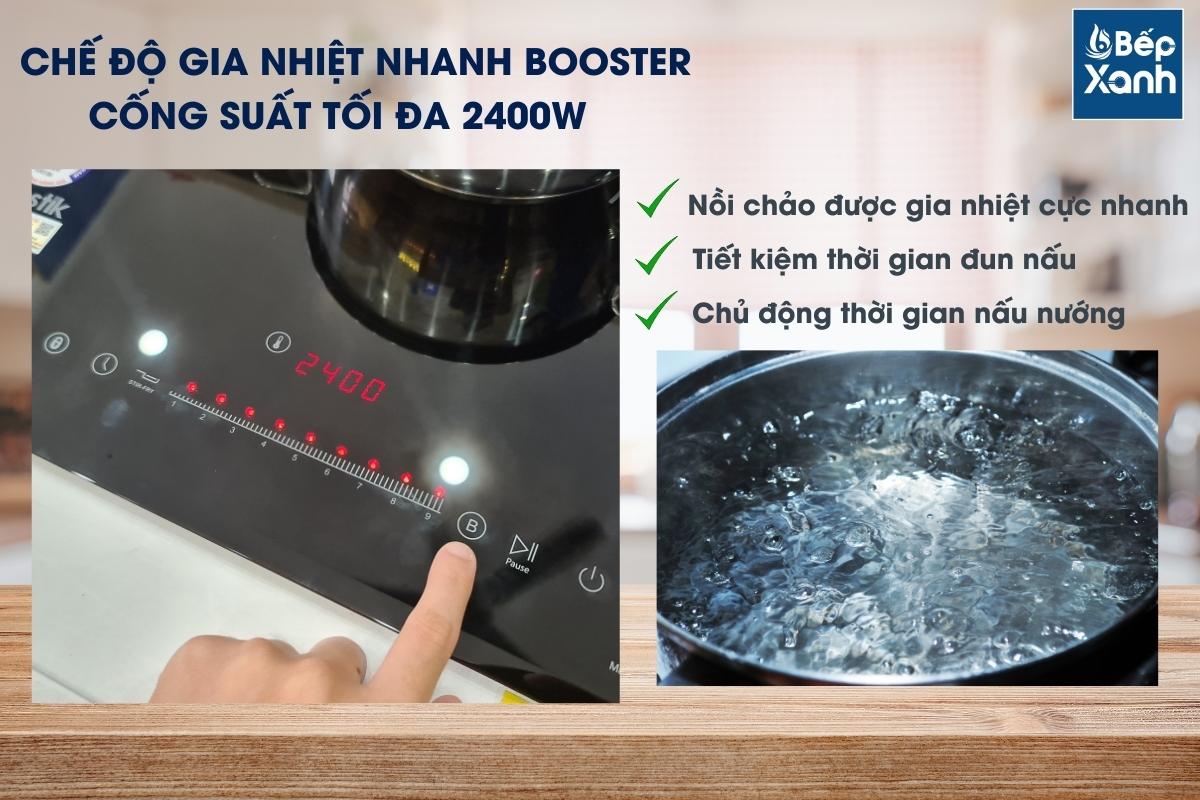 Chức năng Booster với ký hiệu 'B' trên bếp