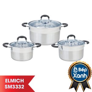 BỘ NỒI INOX SMARTCOOK 3 CHIẾC CỠ 16CM, 20CM, 24CM-SM3332