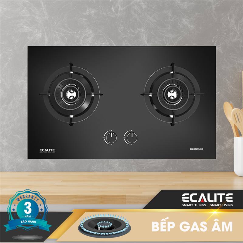 Bếp gas âm 2 vùng nấu Ecalite EG-XD27545B, mâm chia Lốc Xoáy