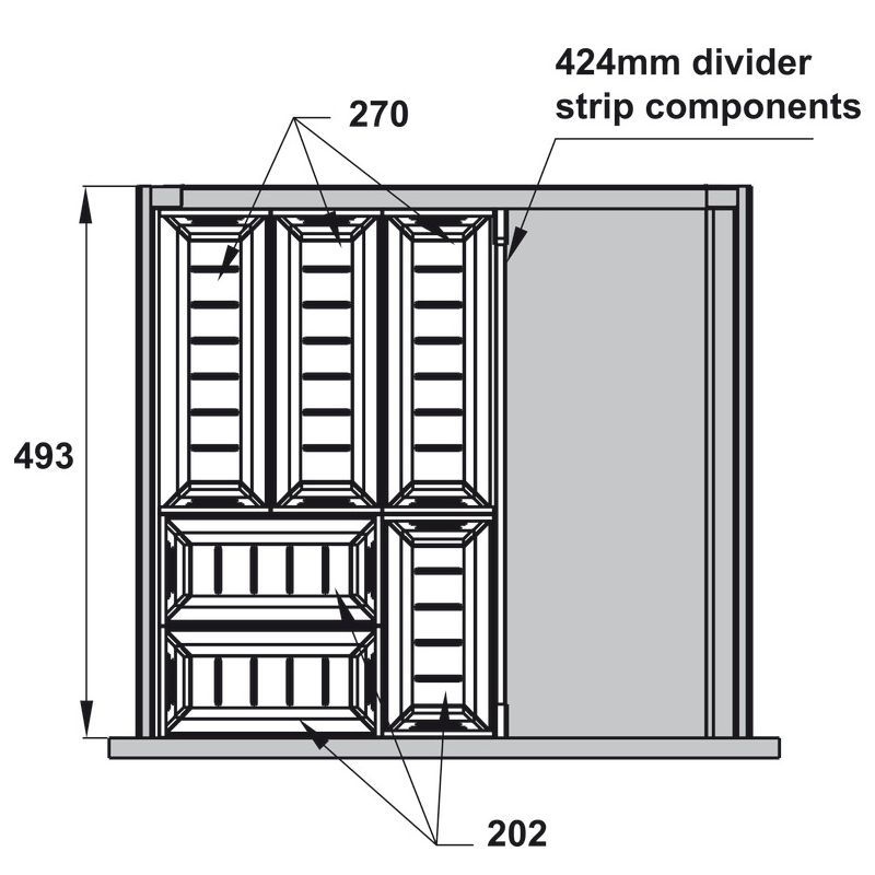 Khay chia ngăn kéo inox 500mm Hafele 552.52.891