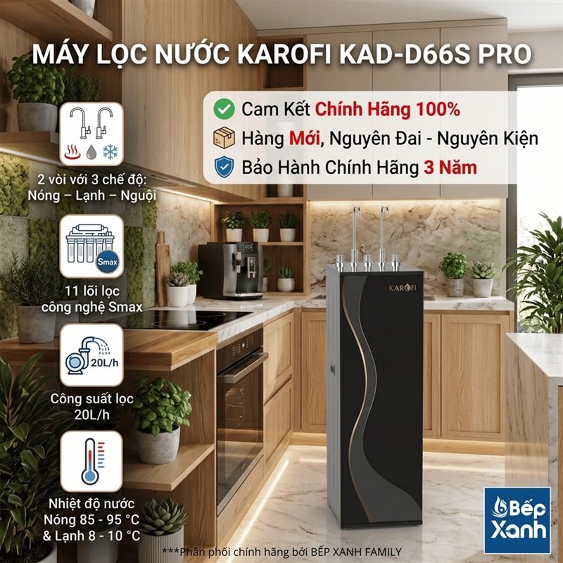 Máy Lọc Nước Nóng Lạnh Nguội Karofi KAD-D66S Pro - Công Nghệ Smax Pro V, Block Siêu Bền