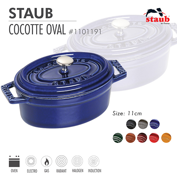 Nồi gang oval Staub 11 cm – Màu xanh đen