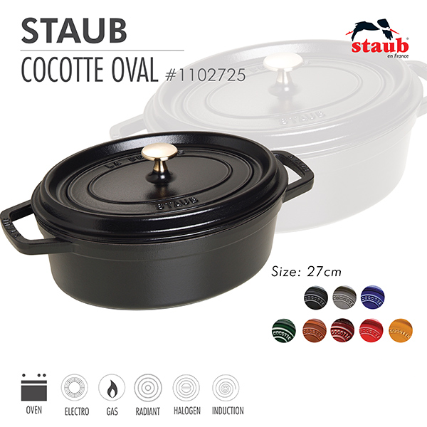 Nồi gang oval Staub 27 cm - Màu đen