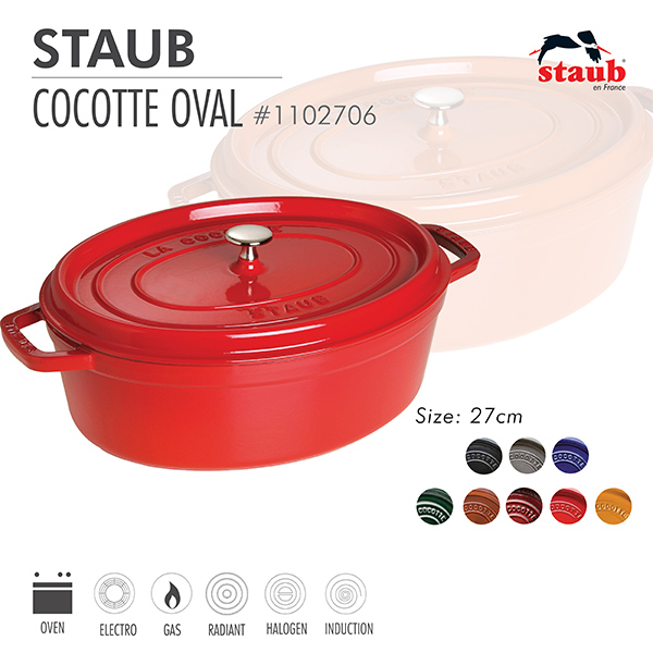 Nồi gang oval Staub 27 cm - Màu đỏ cherry