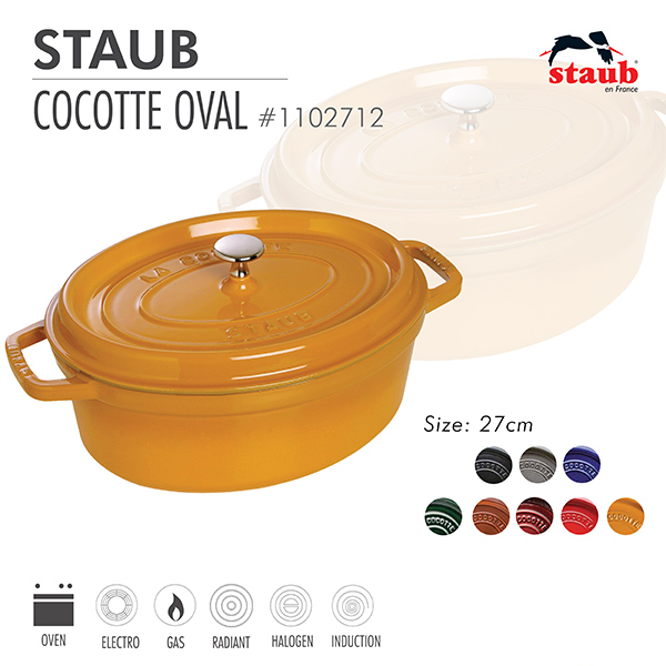 Nồi gang oval Staub 27 cm - Màu vàng mù tạt