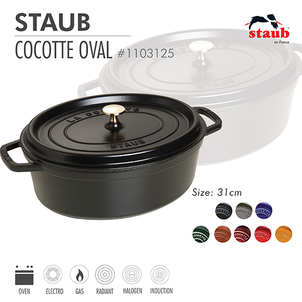 Nồi gang oval Staub 31 cm - Màu đen