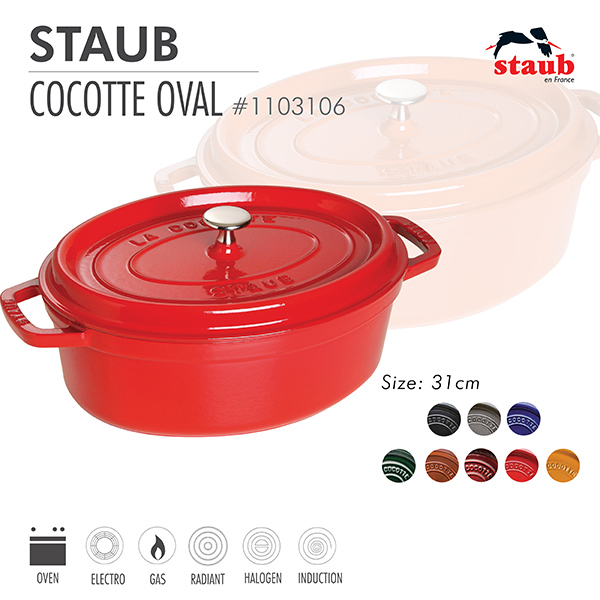 Nồi gang oval Staub 31 cm - Màu đỏ cherry