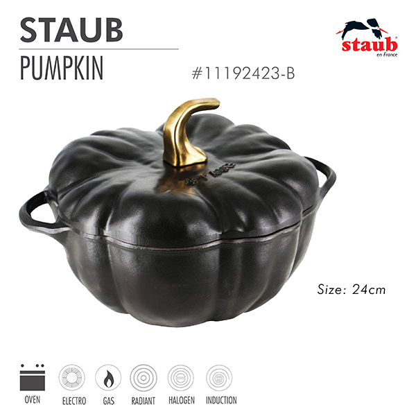 Nồi gang Staub hình bí ngô 24 cm - Màu đen grade B