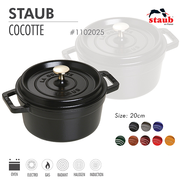 Nồi gang tròn Staub 20 cm – Màu đen