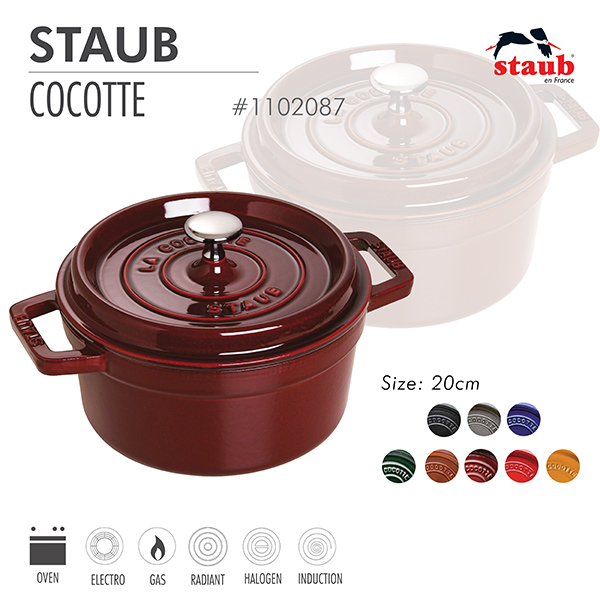 Nồi gang tròn Staub 20 cm – Màu đỏ lựu