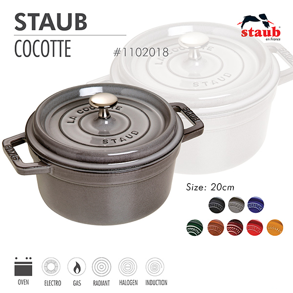 Nồi gang tròn Staub 20 cm – Màu xám