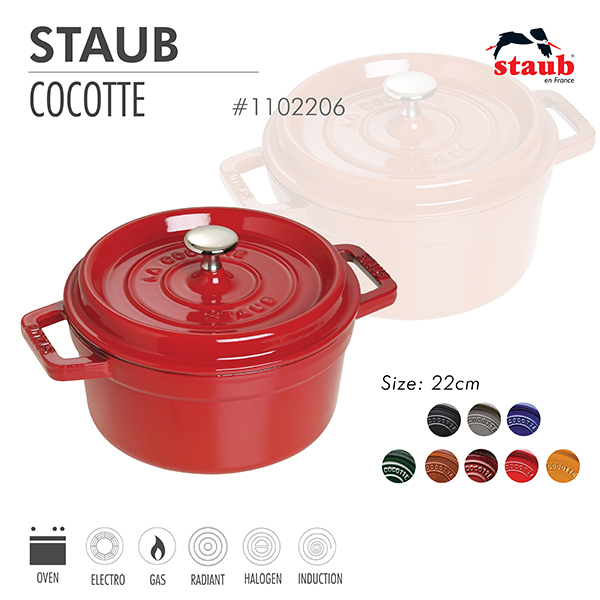 Nồi gang tròn Staub 22 cm – Màu đỏ cherry