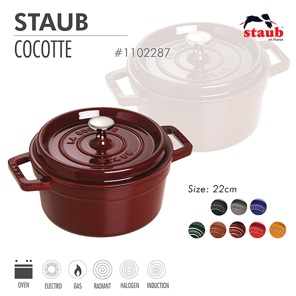 Nồi gang tròn Staub 22 cm – Màu đỏ lựu