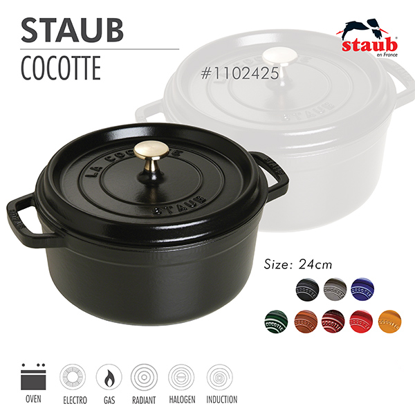 Nồi gang tròn Staub 24cm – Màu đen