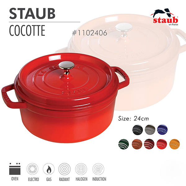 Nồi gang tròn Staub 24cm – Màu đỏ Cherry