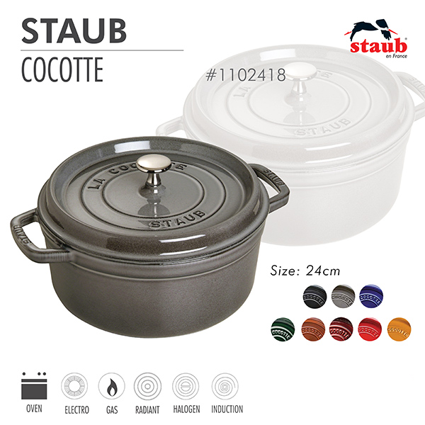 Nồi gang tròn Staub 24cm – Màu xám