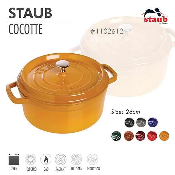 Nồi gang tròn Staub 26 cm – Màu vàng mù tạt