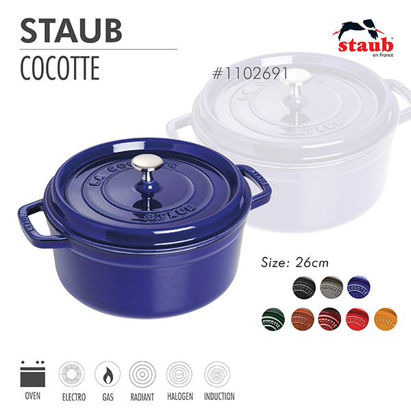 Nồi gang tròn Staub 26 cm – Màu xanh đen