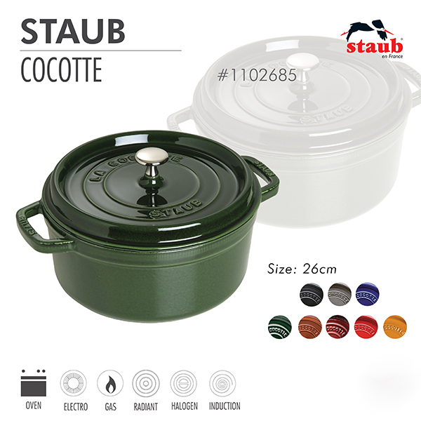 Nồi gang tròn Staub 26 cm – Màu xanh rêu