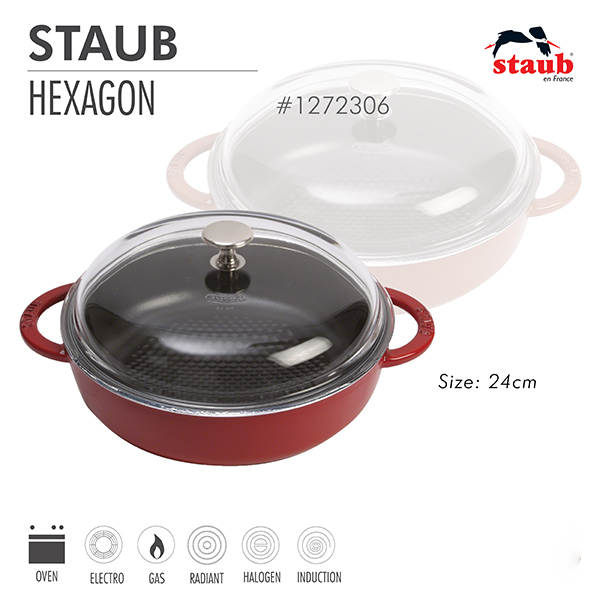 Nồi Hexagon Staub đỏ cherry 24 cm