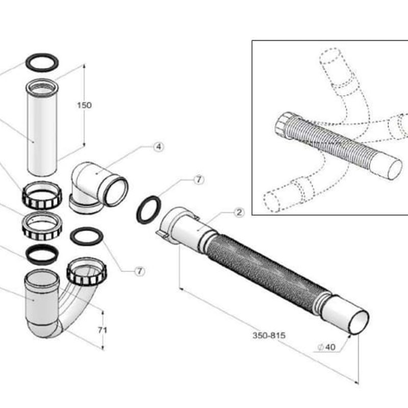 Syphon M2008 cho chậu Reginox, cho tất cả các chậu