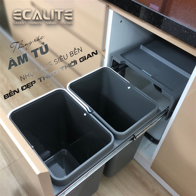 Thùng rác âm tủ, gắn cánh Double Dustbin Ecalite EKA-MT20L