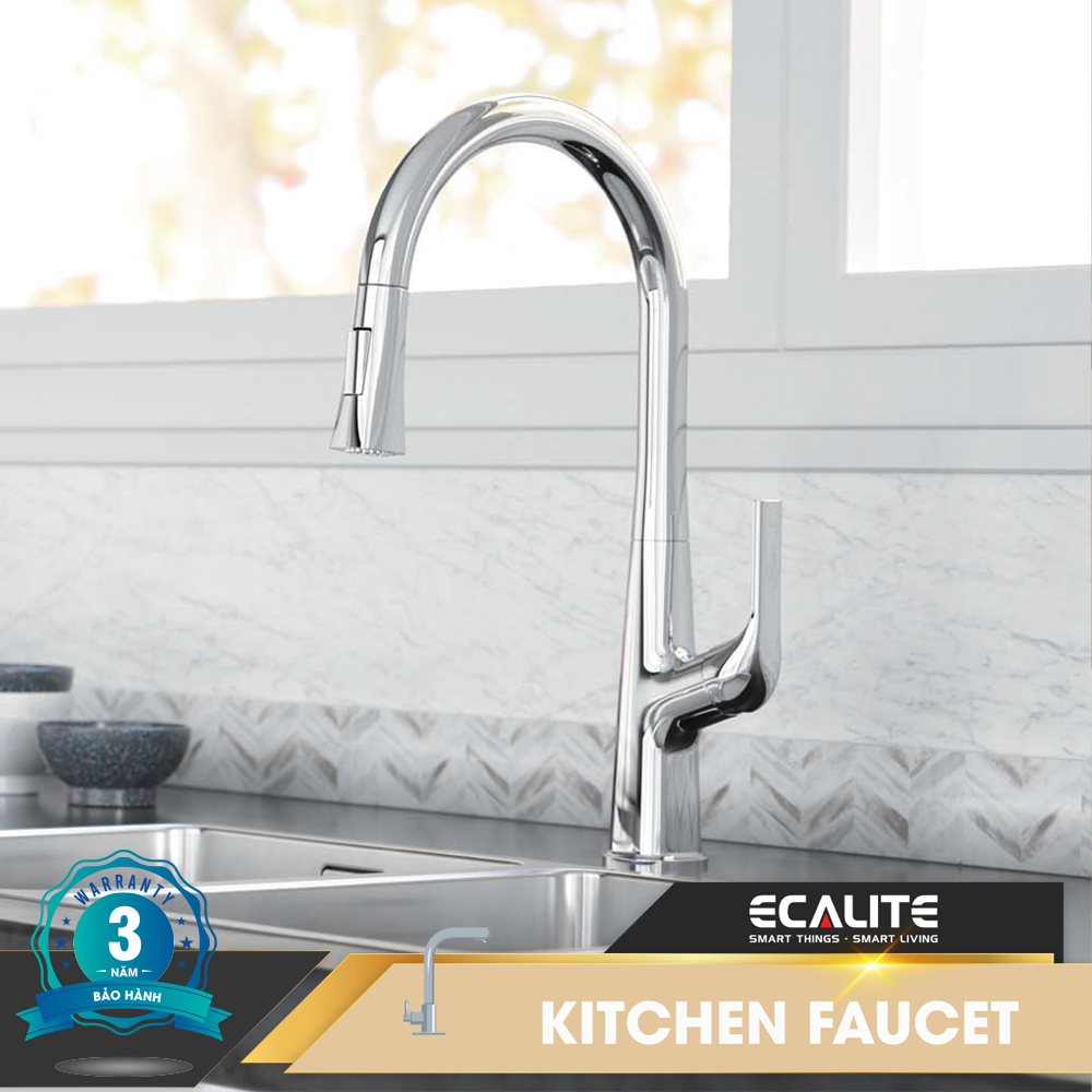 Vòi rửa chén nóng lạnh dây rút Pull-out Ecalite EF-K569C