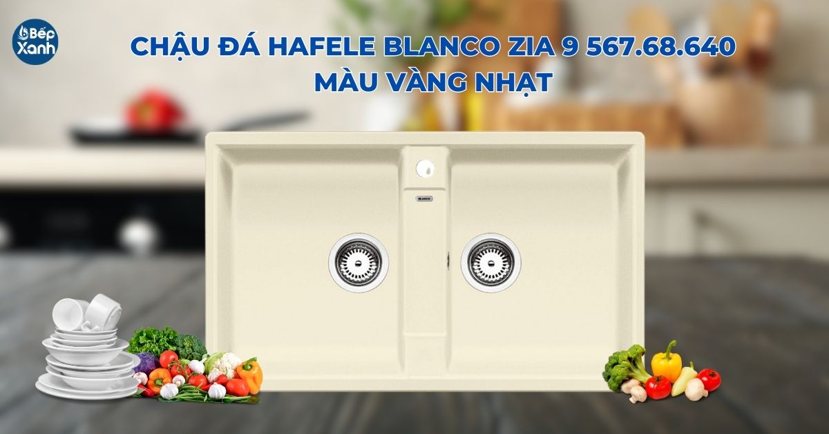 chậu Hafele 567.68.640 có 2 ngăn, màiu vàng nhạt