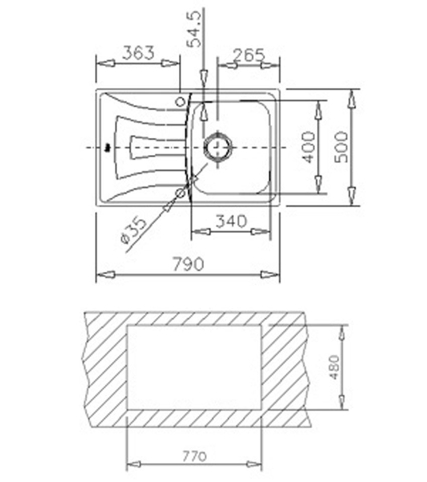 Kích thước lắp đặt của chậu rửa Teka Universo 79 1B 1D