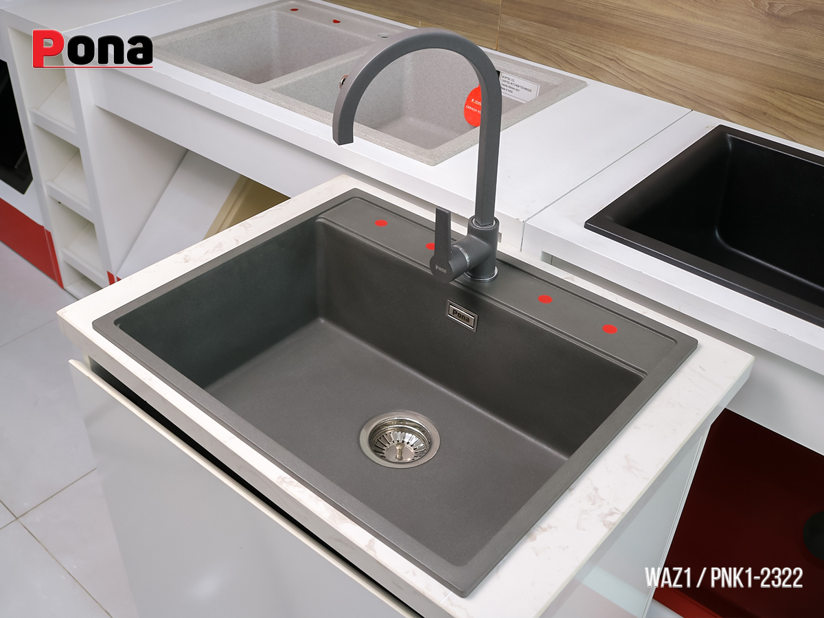 chậu rửa chén bằng đá granite 1 hố màu xám đen WAZ1 610x508