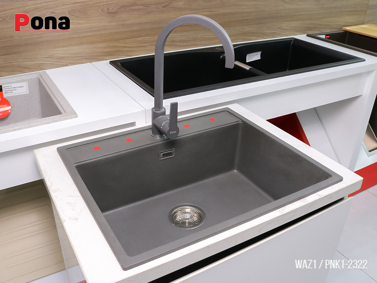 chậu rửa chén bằng đá granite 1 hố màu xám đen WAZ1 610x508