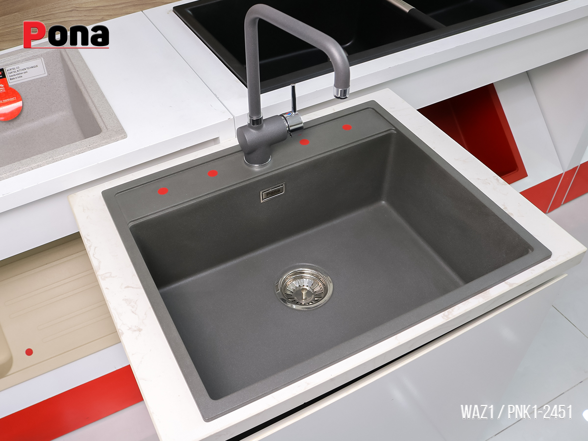 chậu rửa chén bằng đá granite 1 hố màu xám đen WAZ1 610x508